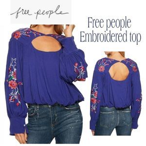 FREE PEOPLE Embroidered Cut-out top. INDIGO